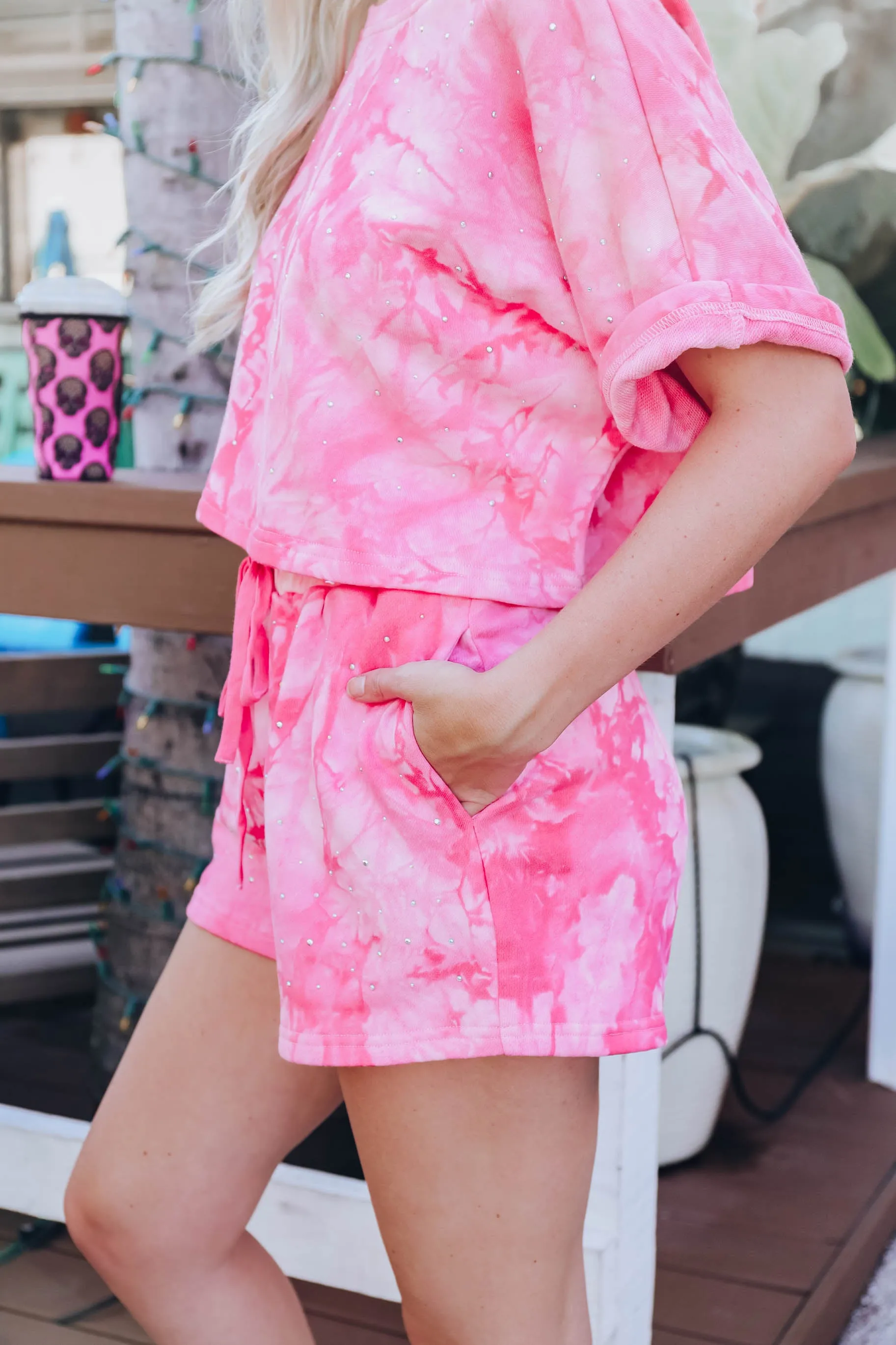 Keep Calm Pink Crystal Short Set