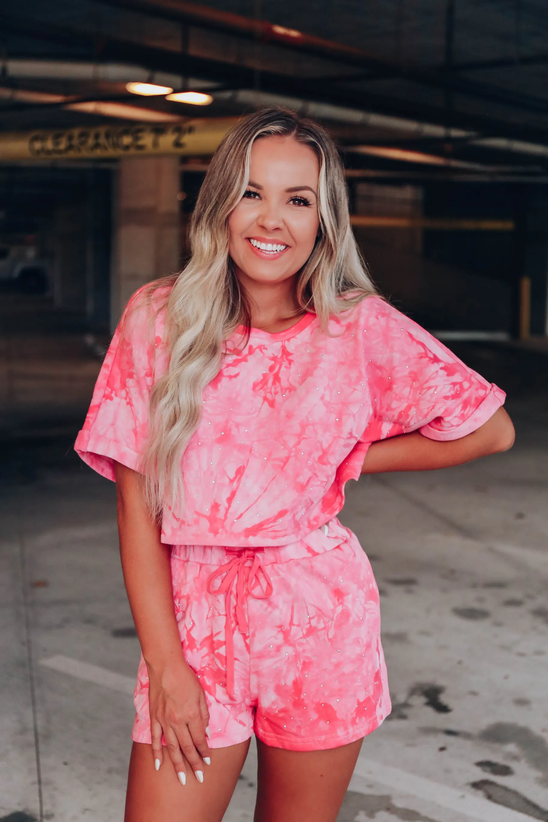 Keep Calm Pink Crystal Short Set