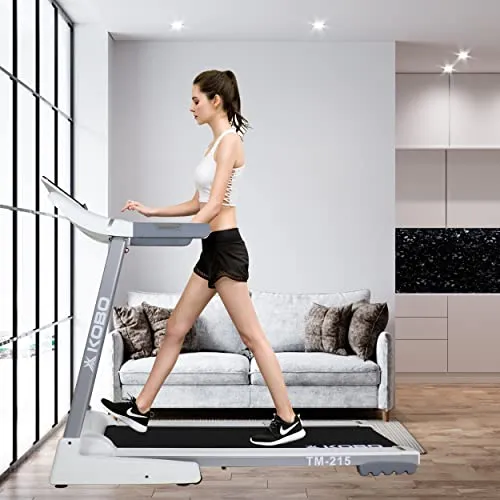 Kobo TM-215 Stainless-Steel 2.5 HP - 5 HP Peak DC Motorised Treadmill for Home Use with Bluetooth Connectivity APP, Free Installation Assistance (White)