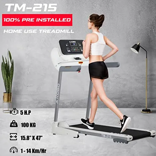 Kobo TM-215 Stainless-Steel 2.5 HP - 5 HP Peak DC Motorised Treadmill for Home Use with Bluetooth Connectivity APP, Free Installation Assistance (White)