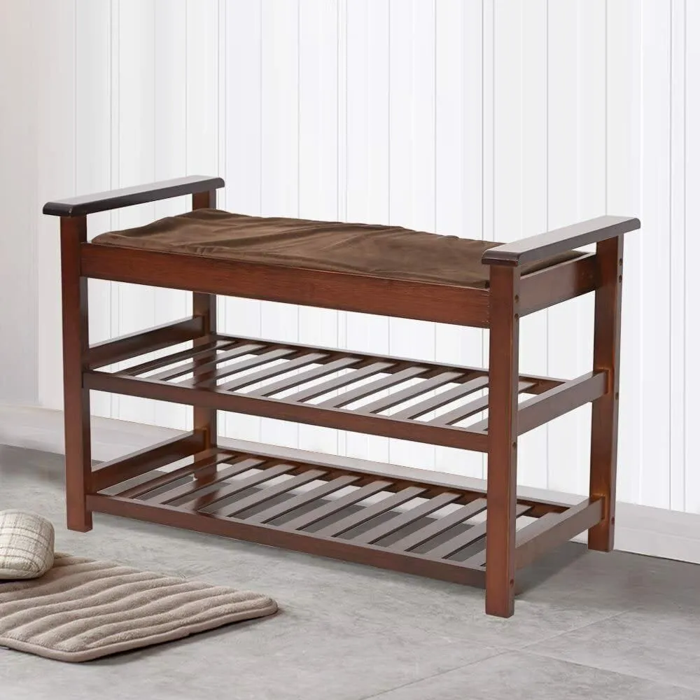 Large Capacity Cushioned Entryway Shoe Storage Rack Bench