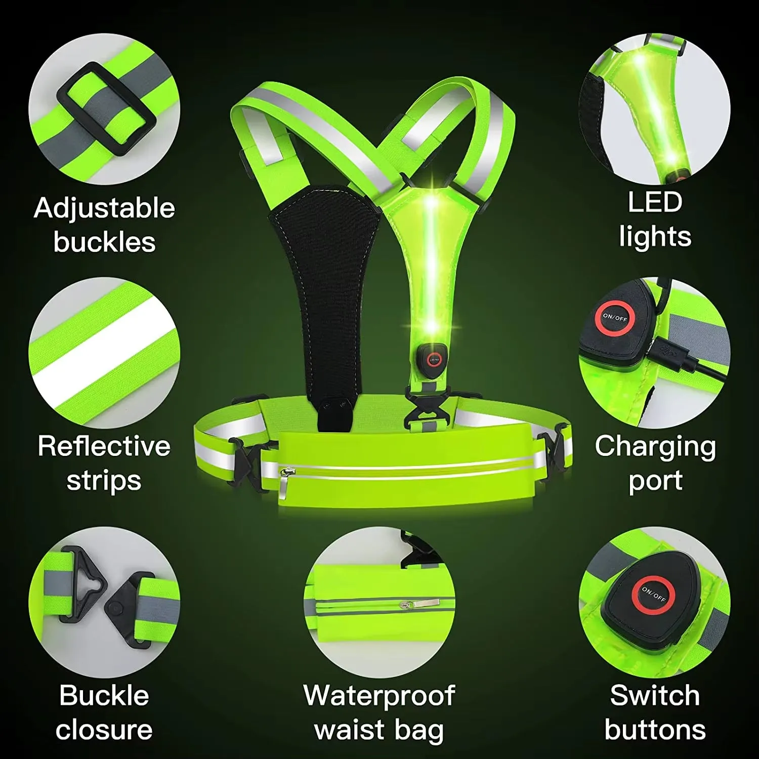 LED Reflective Vest Night Running Vest Glowing Reflector Straps Safety Vest Cycling Vest Warning Lights Reflective Vest Belt