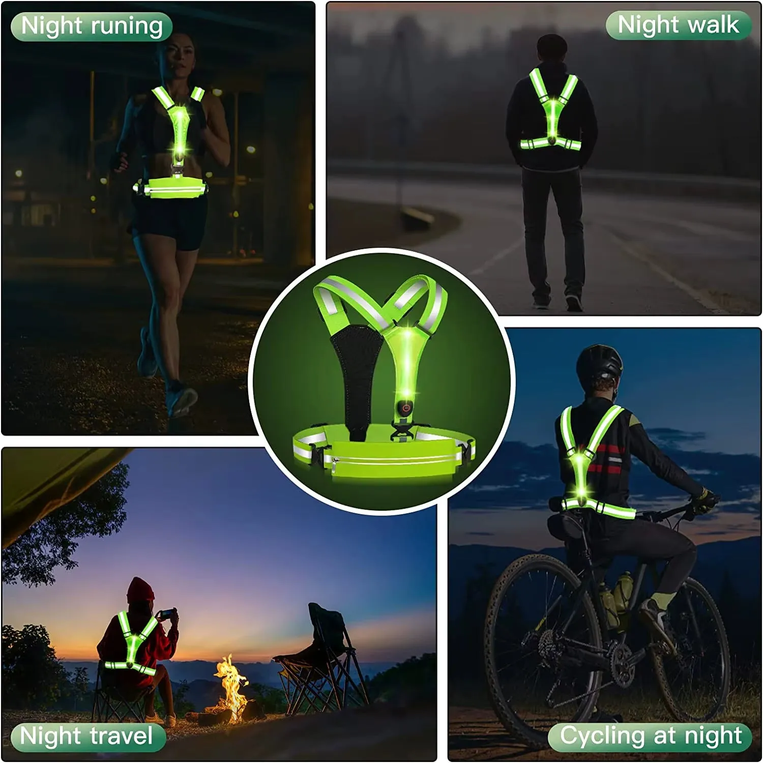LED Reflective Vest Night Running Vest Glowing Reflector Straps Safety Vest Cycling Vest Warning Lights Reflective Vest Belt
