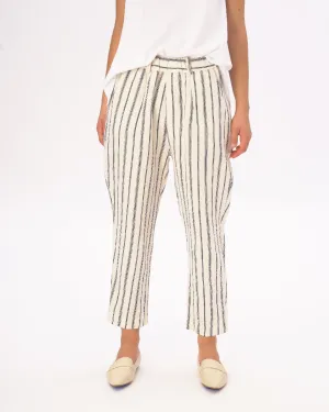 Light Striped Cotton Linen Elastic Pants