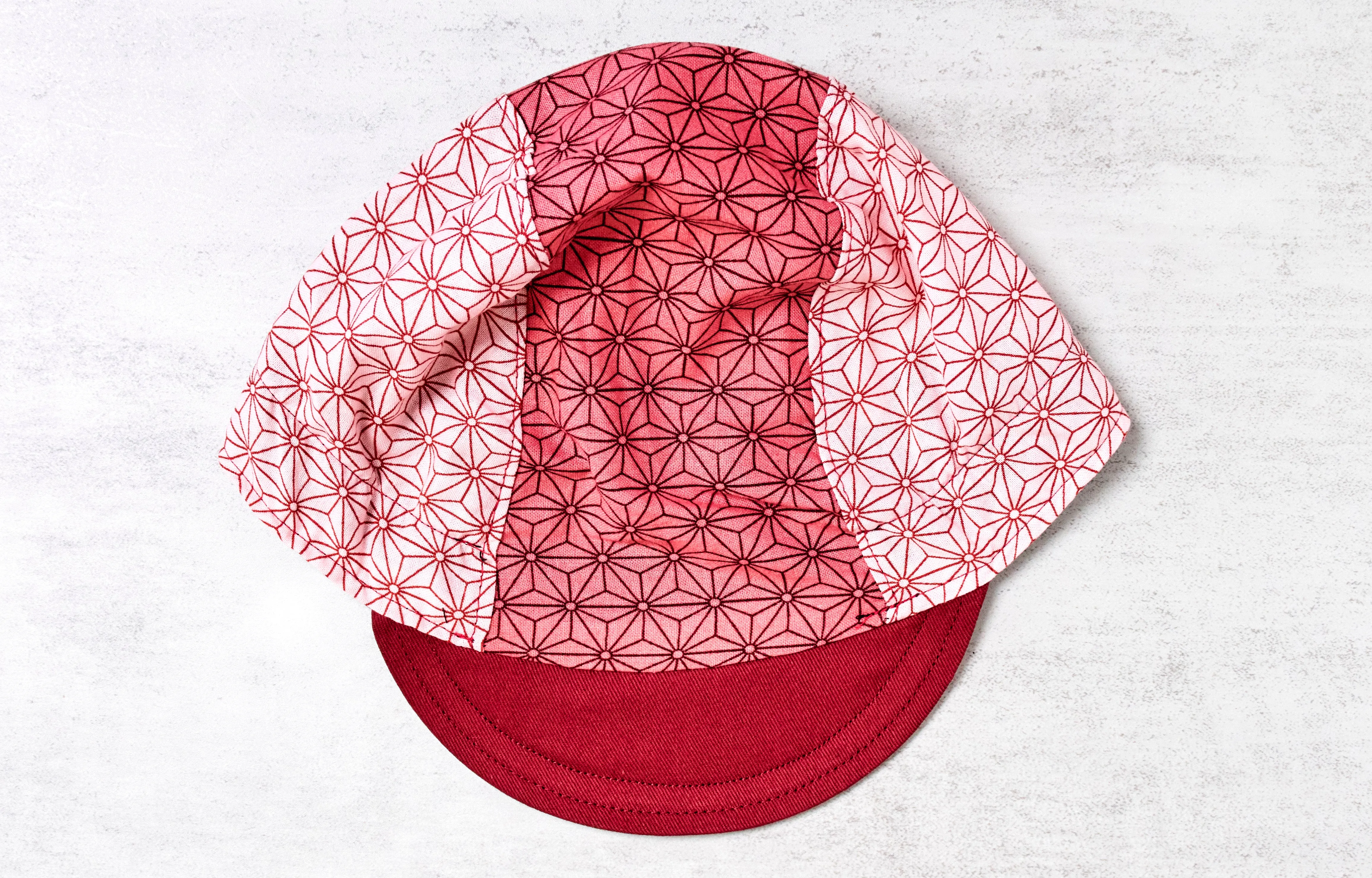 Little Pink Maroon Sashiko stars Cycling Cap Ver 2.0
