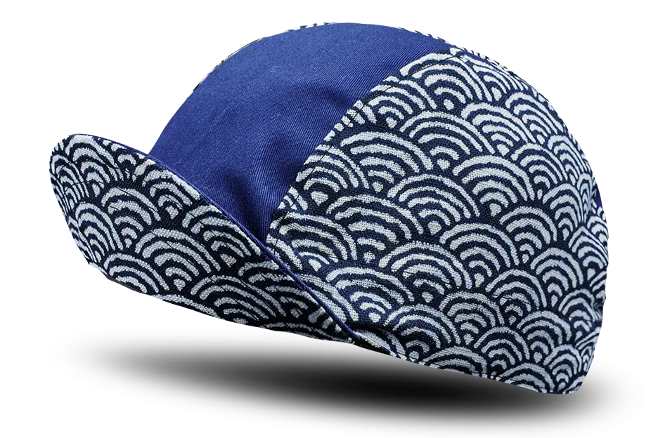 Little Sashiko Wave on Blue Cycling Cap