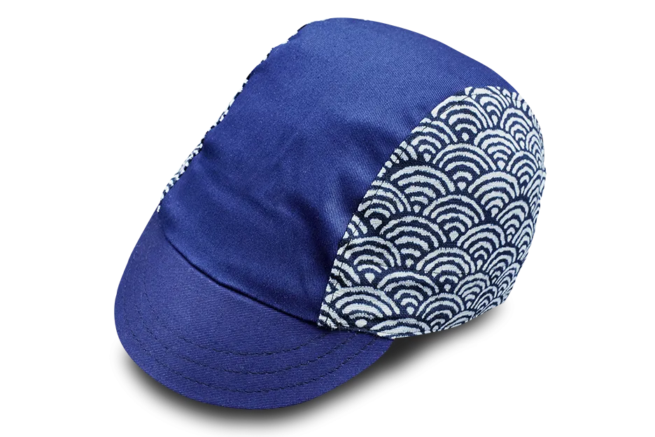 Little Sashiko Wave on Blue Cycling Cap