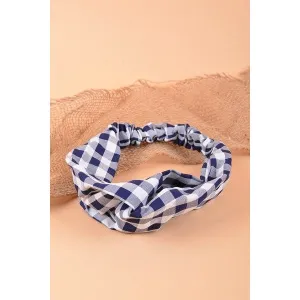 Love Knot Checkered Head Band in Navy and Cream