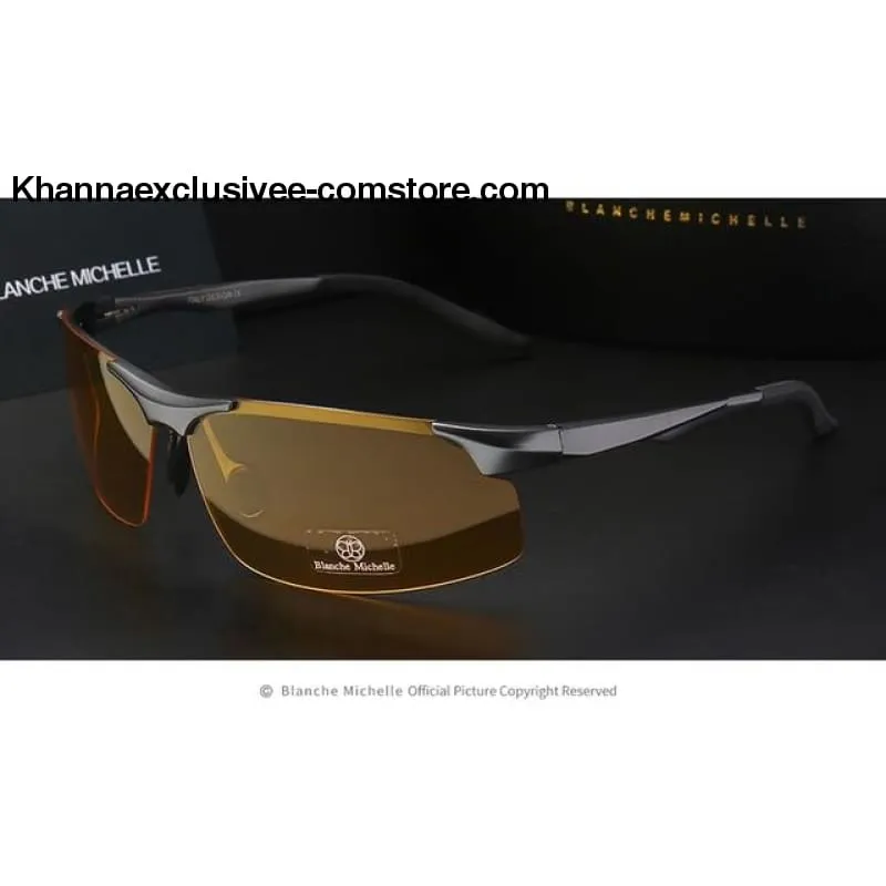 Men's Branded Polarized Sports Driving Night Vision Goggles Fishing UV 400 Rimless Sunglasses