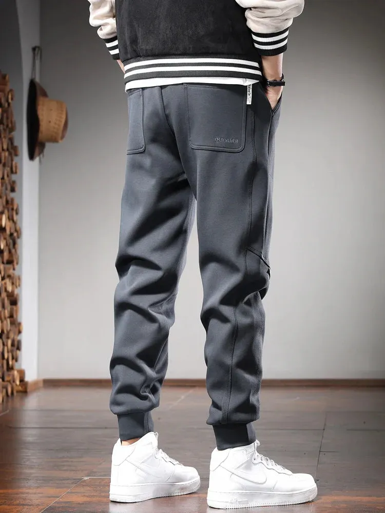 Men's Gray Sport Casual Pants: Fashion Embroidery Elastic Waist Drawstring Joggers Trousers