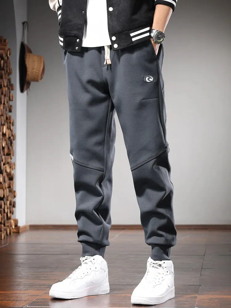 Men's Gray Sport Casual Pants: Fashion Embroidery Elastic Waist Drawstring Joggers Trousers