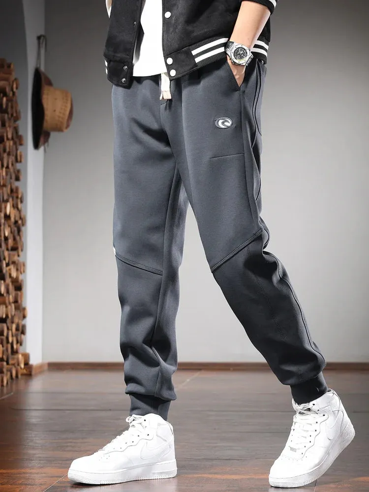 Men's Gray Sport Casual Pants: Fashion Embroidery Elastic Waist Drawstring Joggers Trousers