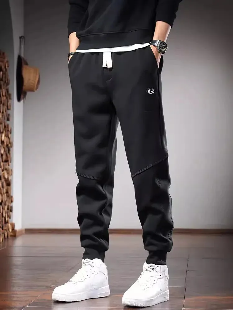 Men's Gray Sport Casual Pants: Fashion Embroidery Elastic Waist Drawstring Joggers Trousers
