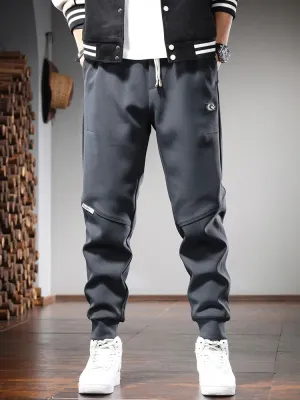 Men's Gray Sport Casual Pants: Fashion Embroidery Elastic Waist Drawstring Joggers Trousers