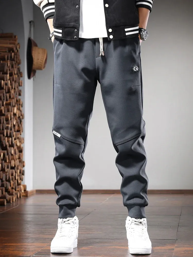 Men's Gray Sport Casual Pants: Fashion Embroidery Elastic Waist Drawstring Joggers Trousers