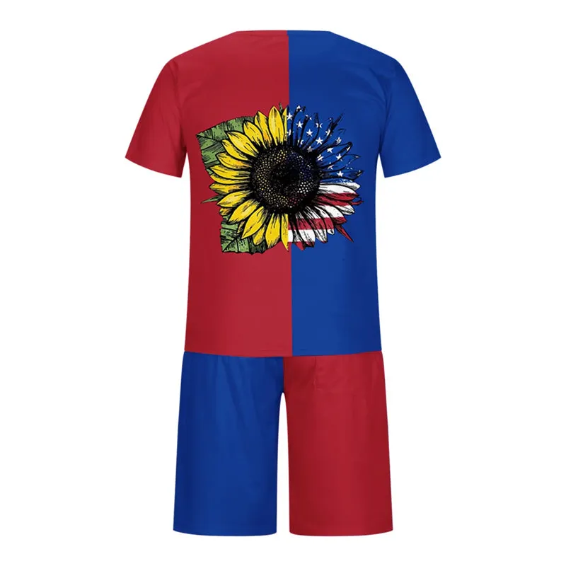 Mens Patriotic Printed T-shirt and Shorts Set 2 Piece Outfits