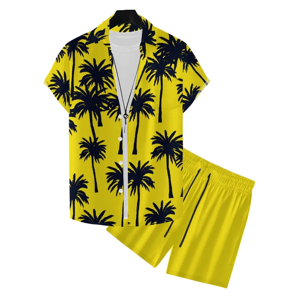 Men's Relaxation Vacation Palm Tree Art Printing Shorts Suit 2406000749