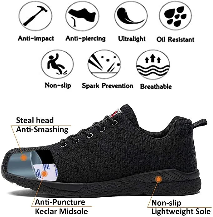 Mesily Safety Steel Toe Shoes for Men Lightweight Non Slip Work Construction Industrial Shoes - Breathable Sneakers Outdoor Resistant Composite Work Toe Shoes - Size 50 (15.5)