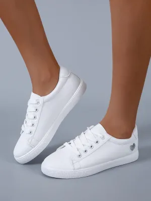 Metallic Heart Decor Skate Shoes - white