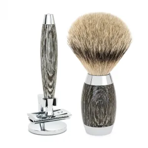 MÜHLE EDITION 3 Pc. Shaving Set, Silvertip Badger / Safety Razor, Ancient Oak & Silver