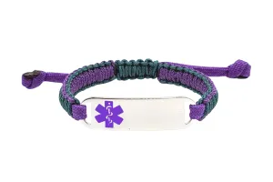 Micro Paracord Bracelet with Engraved Stainless Steel Medical ID Tag - Purple