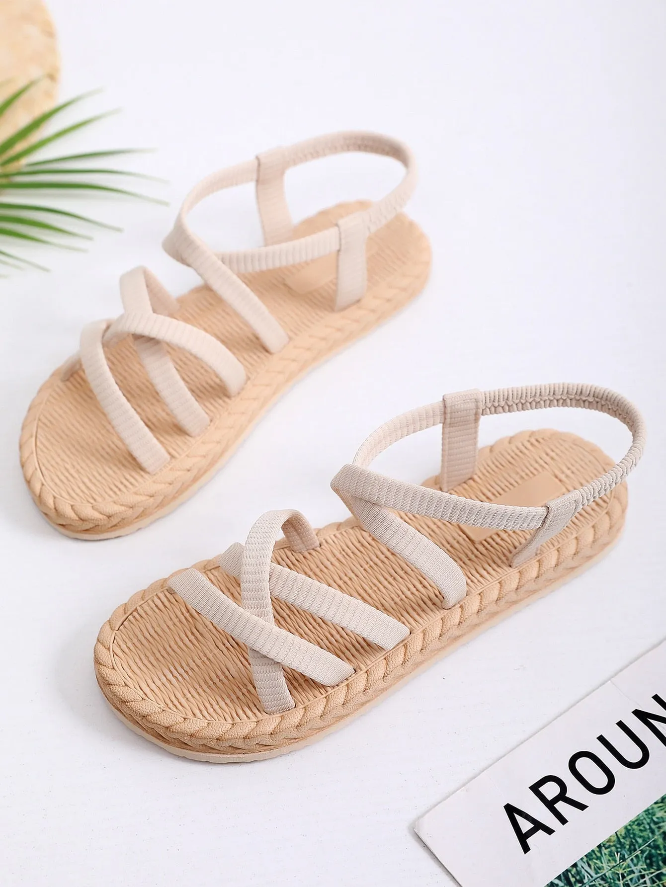 Minimalist Outdoors Flat Shoes for Women, Criss Cross Fabric Open Toe Slingback Sandals