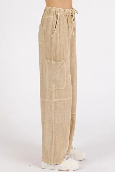Mittoshop Mineral Wash Drawstring Elastic Waist Pants