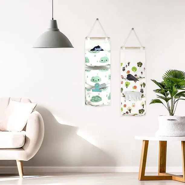 NEW 3 Packs Wall Closet Hanging Storage Bag, XICEN 3 Pockets Waterproof Wall Mounted Over The Door Hanging Organizer, Premium Linen Fabric Nursery Storage Pocket for Room Bedroom Bathroom, Retails $57