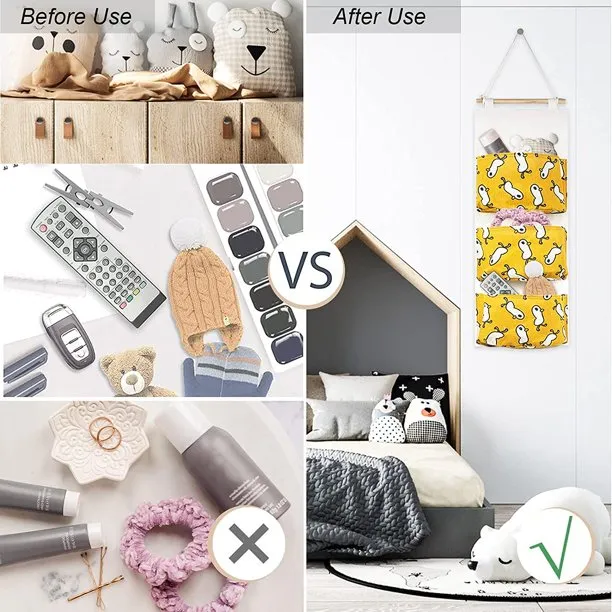 NEW 3 Packs Wall Closet Hanging Storage Bag, XICEN 3 Pockets Waterproof Wall Mounted Over The Door Hanging Organizer, Premium Linen Fabric Nursery Storage Pocket for Room Bedroom Bathroom, Retails $57