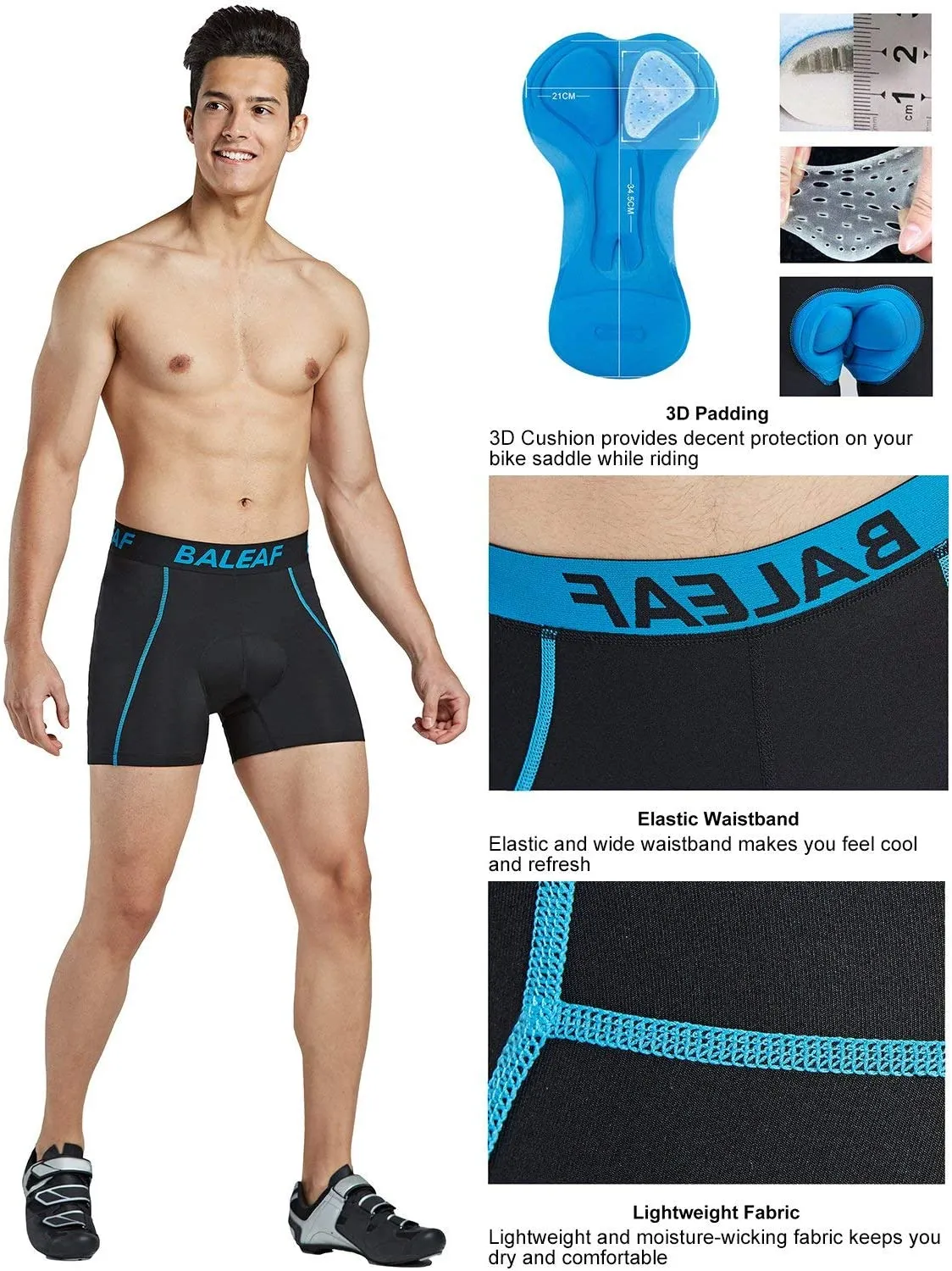 New Baleaf Men's Bike Cycling Underwear Shorts 3D Padded Bicycle Mountain Biking Liner Shorts Exercise Shorts, Sz S, Fits 30-32" Waist! Retails $64 
