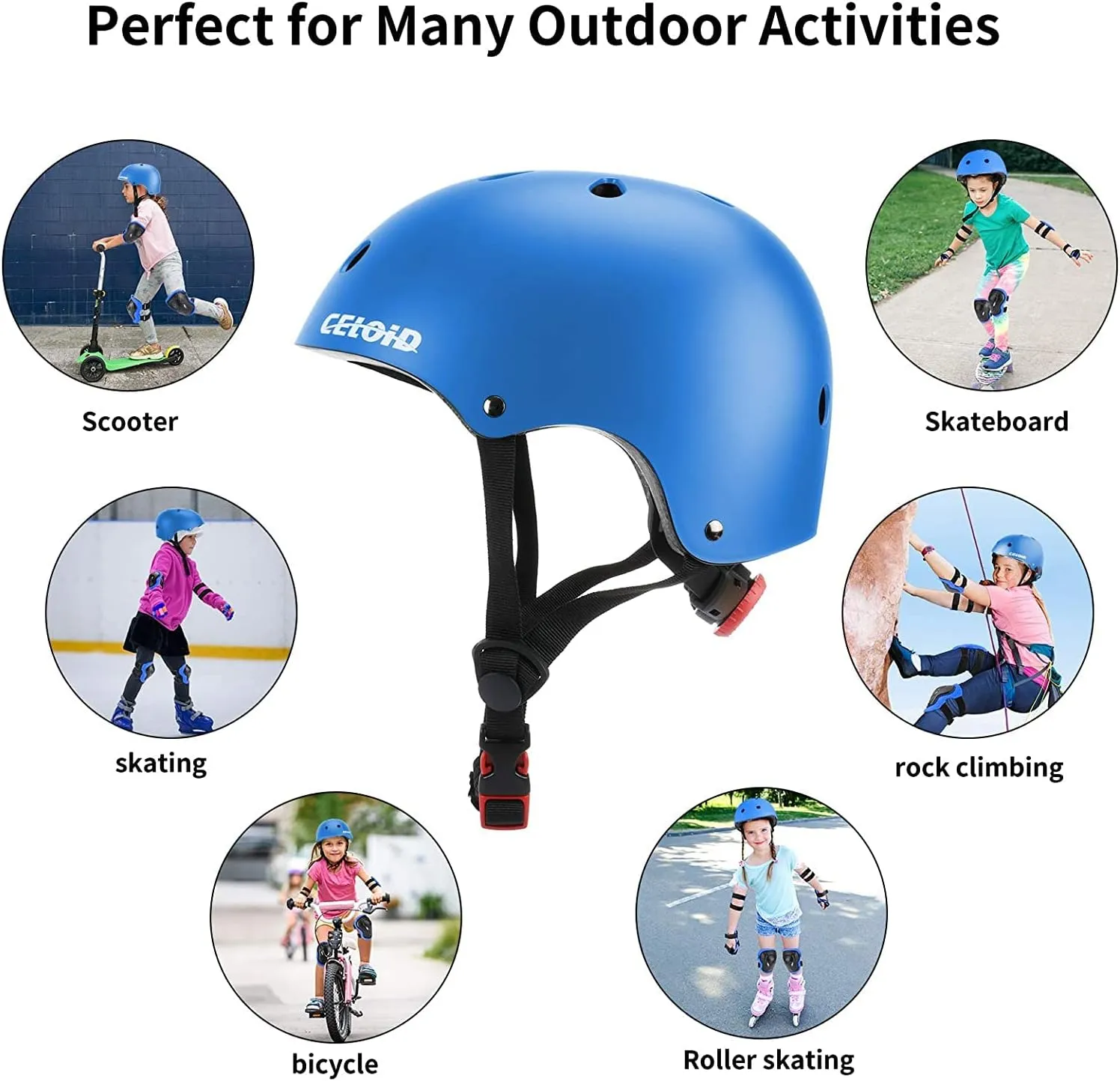 New CELOID Kids Helmet for ages 8  great for skateboarding, biking , scooters, ice skating etc Blue! Sz M (52-57cm)