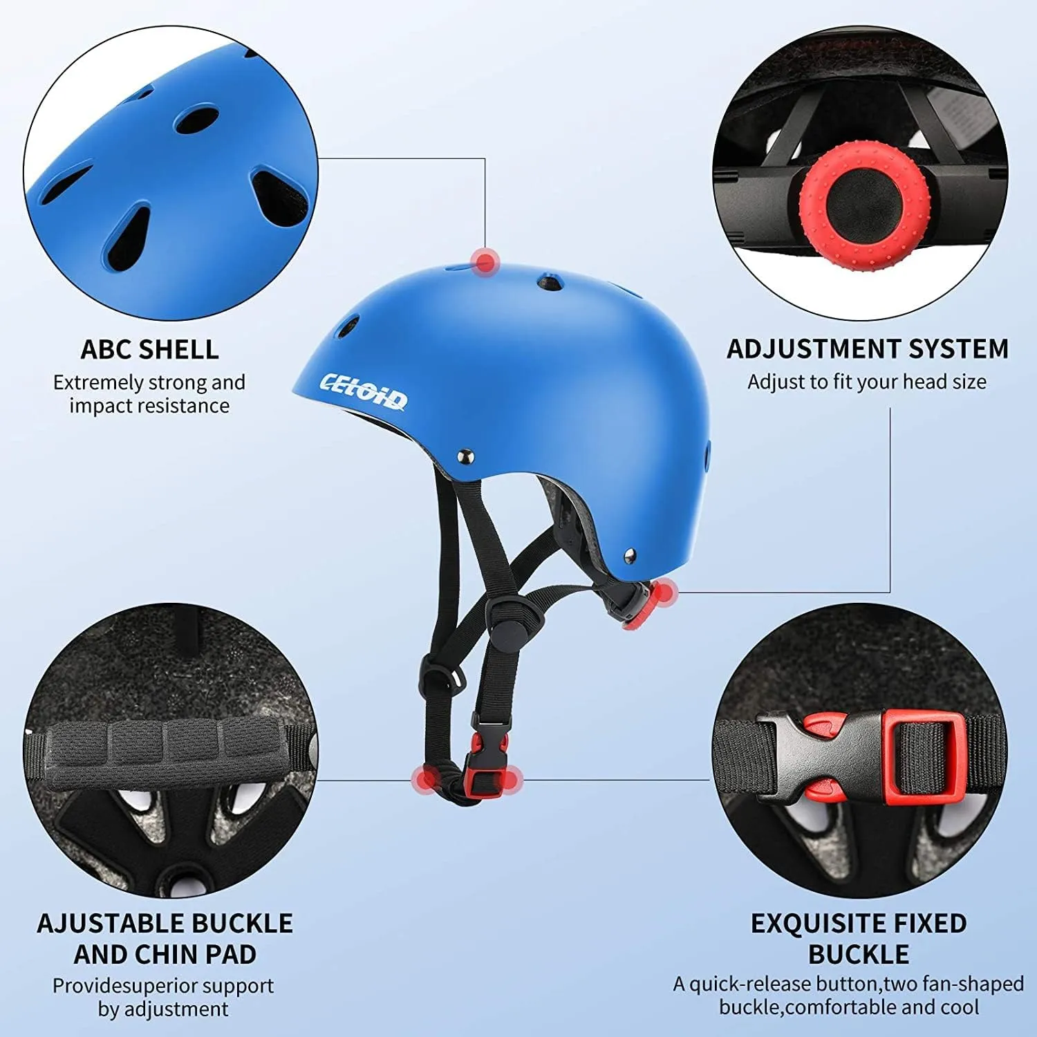 New CELOID Kids Helmet for ages 8  great for skateboarding, biking , scooters, ice skating etc Blue! Sz M (52-57cm)
