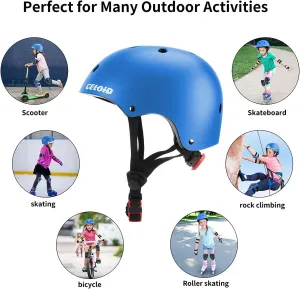 New CELOID Kids Helmet for ages 8  great for skateboarding, biking , scooters, ice skating etc Blue! Sz M (52-57cm)