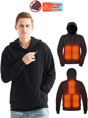 New Heated Hooded Sweatshirt with 5 Heating Zones for Men - Battery-Powered Outdoor Sport Pullover with Kangaroo Pocket Fits Men XL