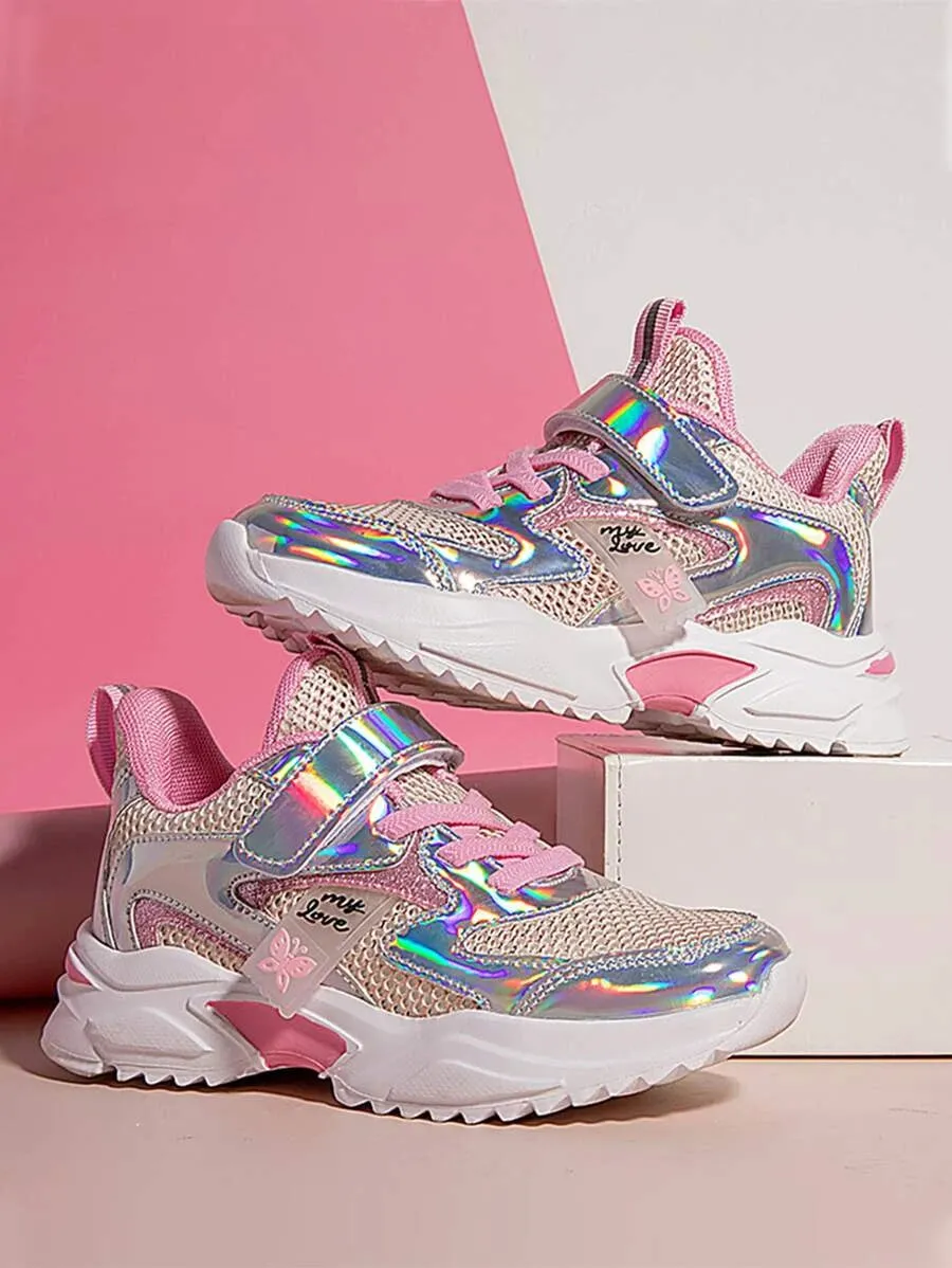 New Shein Girls Holographic Panel Mesh Chunky Sneakers, Youth Sz 5!