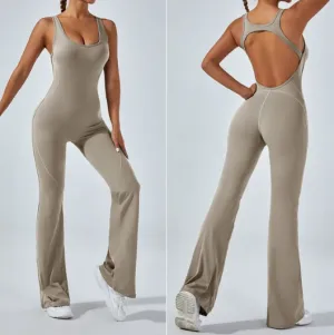 NEW Women's Workout Suit, Fitness Training, Yoga Suit, Butt Lift, Backless Gym Body, Stretch, Flare, Grey, Sz XS