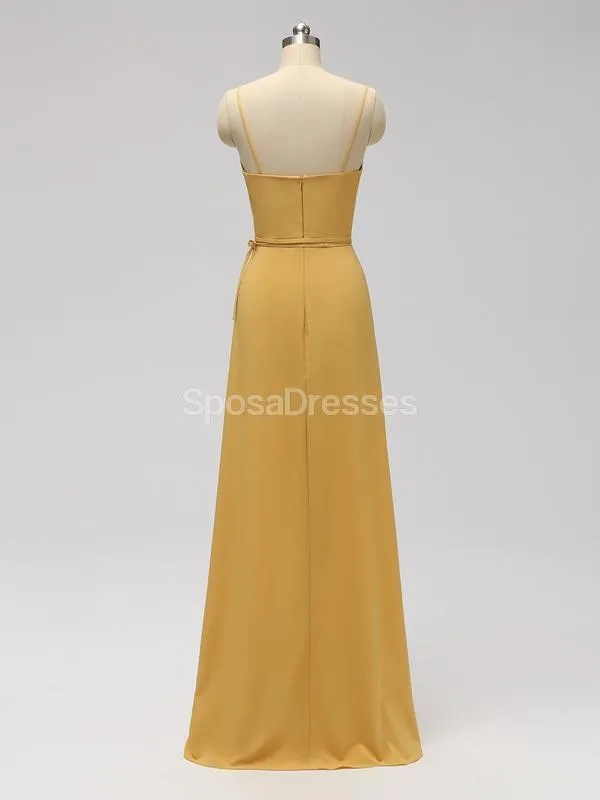 Orange Side Slit Spaghetti Straps Long Cheap Bridesmaid Dresses Online, WG602