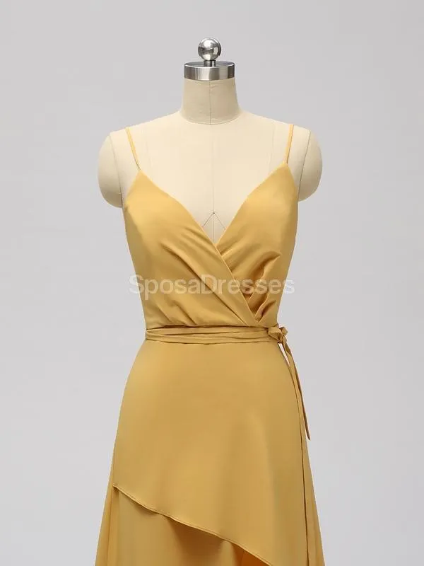 Orange Side Slit Spaghetti Straps Long Cheap Bridesmaid Dresses Online, WG602
