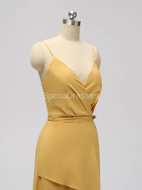 Orange Side Slit Spaghetti Straps Long Cheap Bridesmaid Dresses Online, WG602