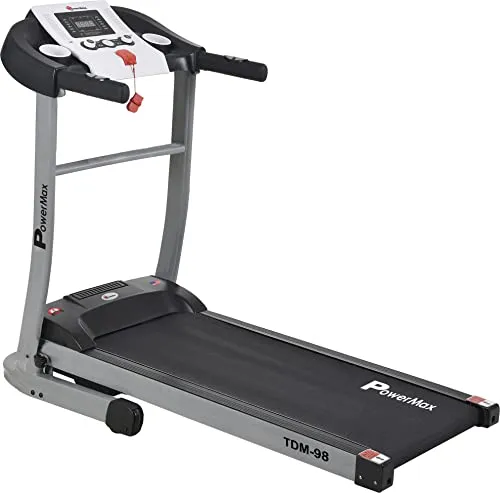 PowerMax Fitness TDM-98 (4.0HP Peak) Motorized Treadmill With USB Connection, Home Use & Heart Rate Sensors - Black