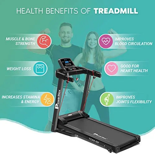 PowerMax Fitness TDM-99 2HP (4HP Peak) Motorized Treadmill with Free Installation Assistance, Home Use & Automatic Programs