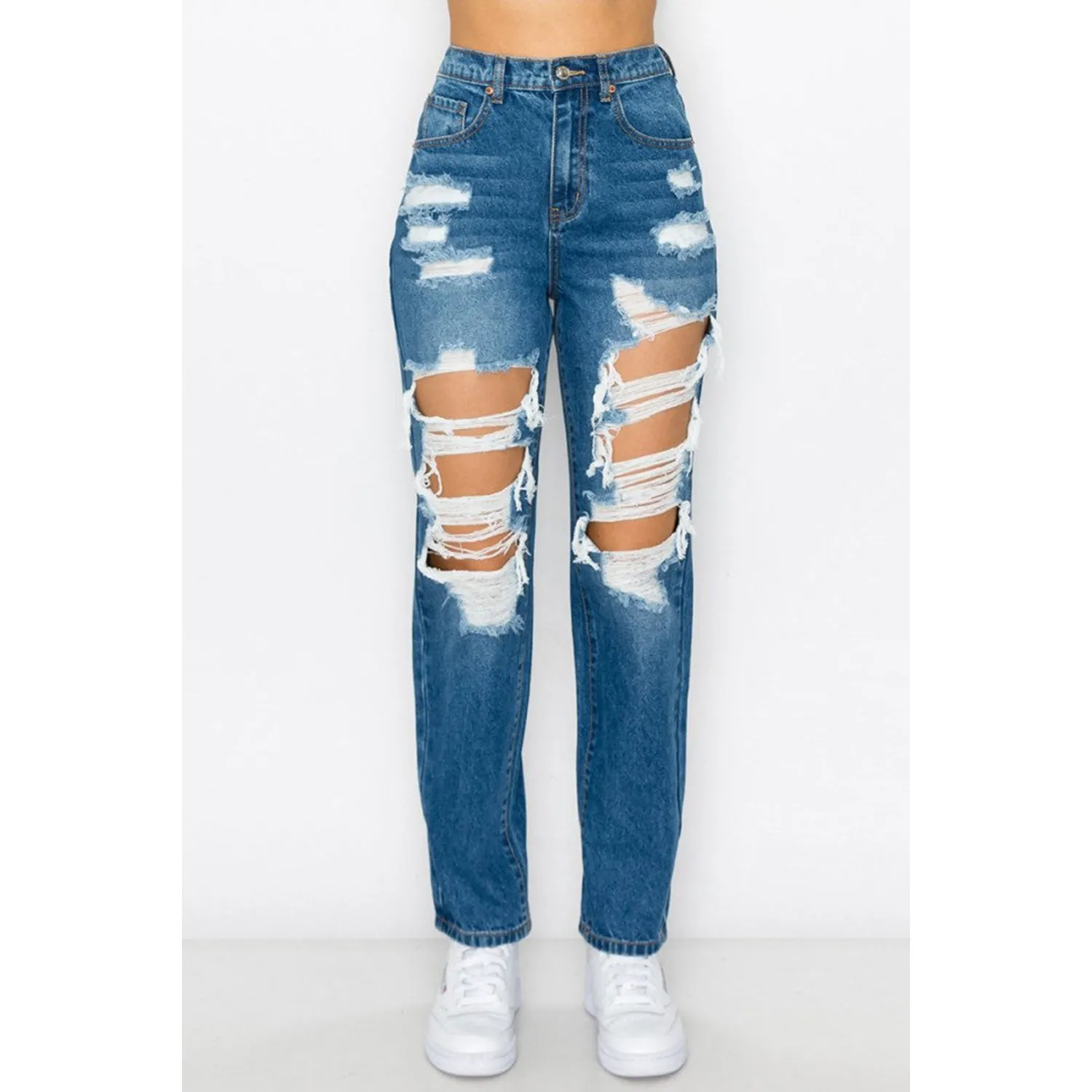 " Not Mom Jeans" Elastic Waistband Mom Jean