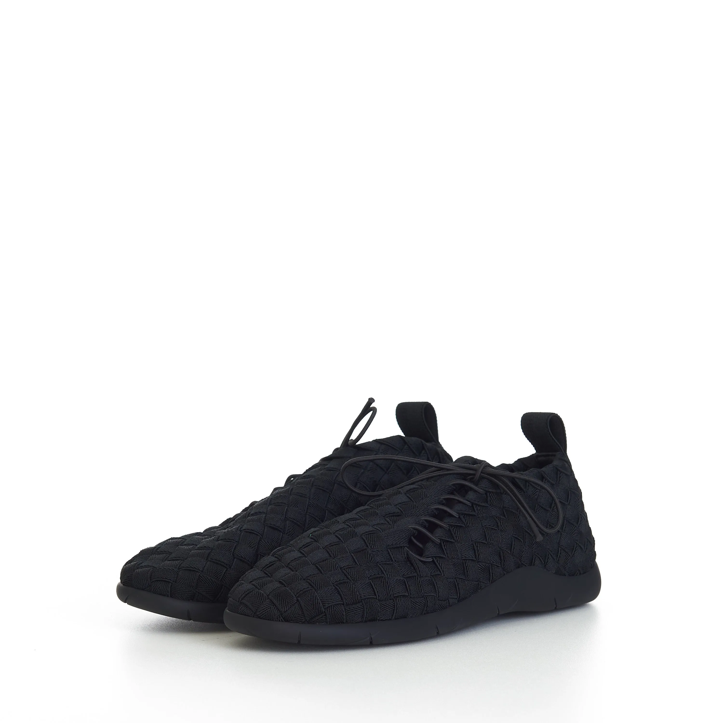 "Plat" Lace-up Sneakers In Black Intrecciato Elastic