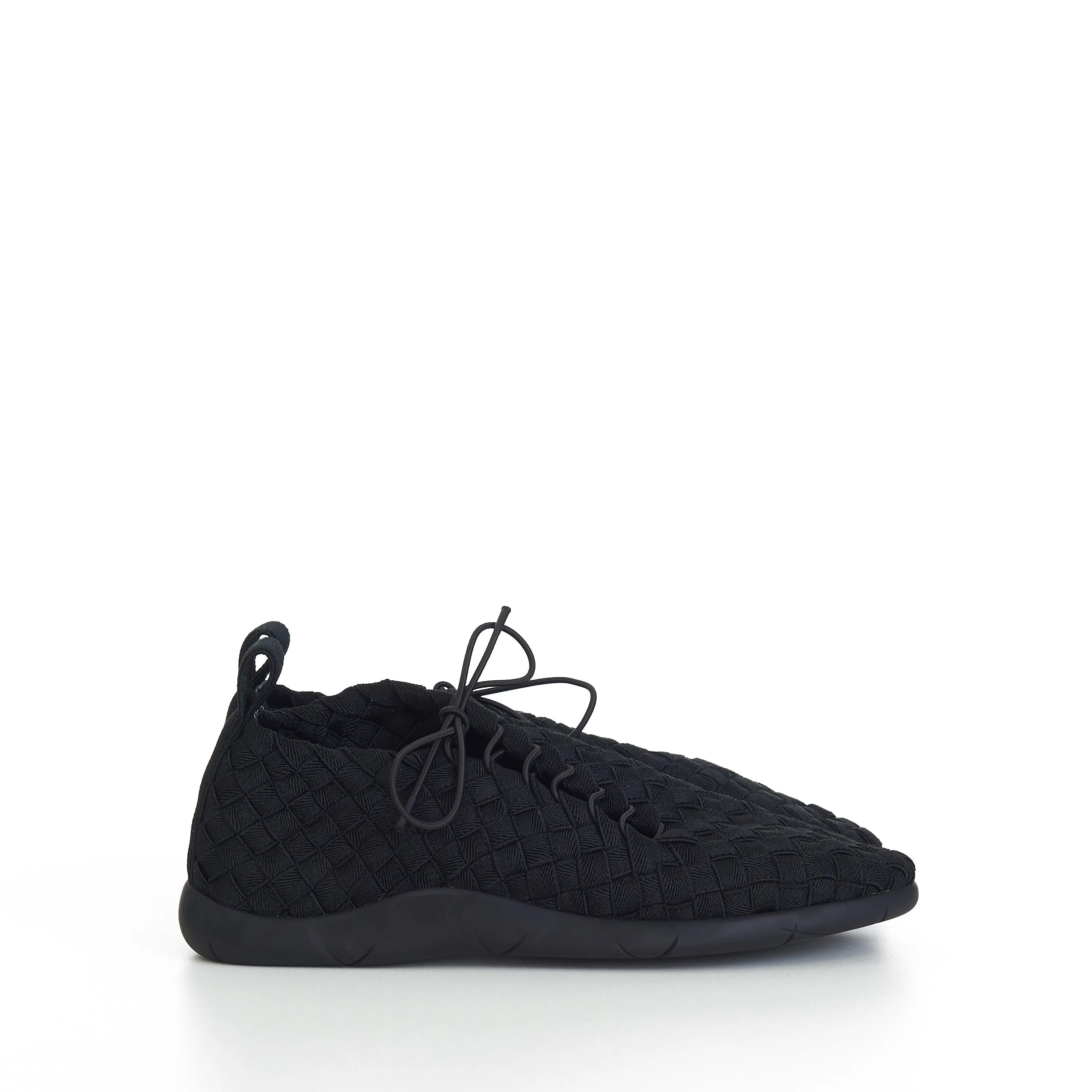 "Plat" Lace-up Sneakers In Black Intrecciato Elastic