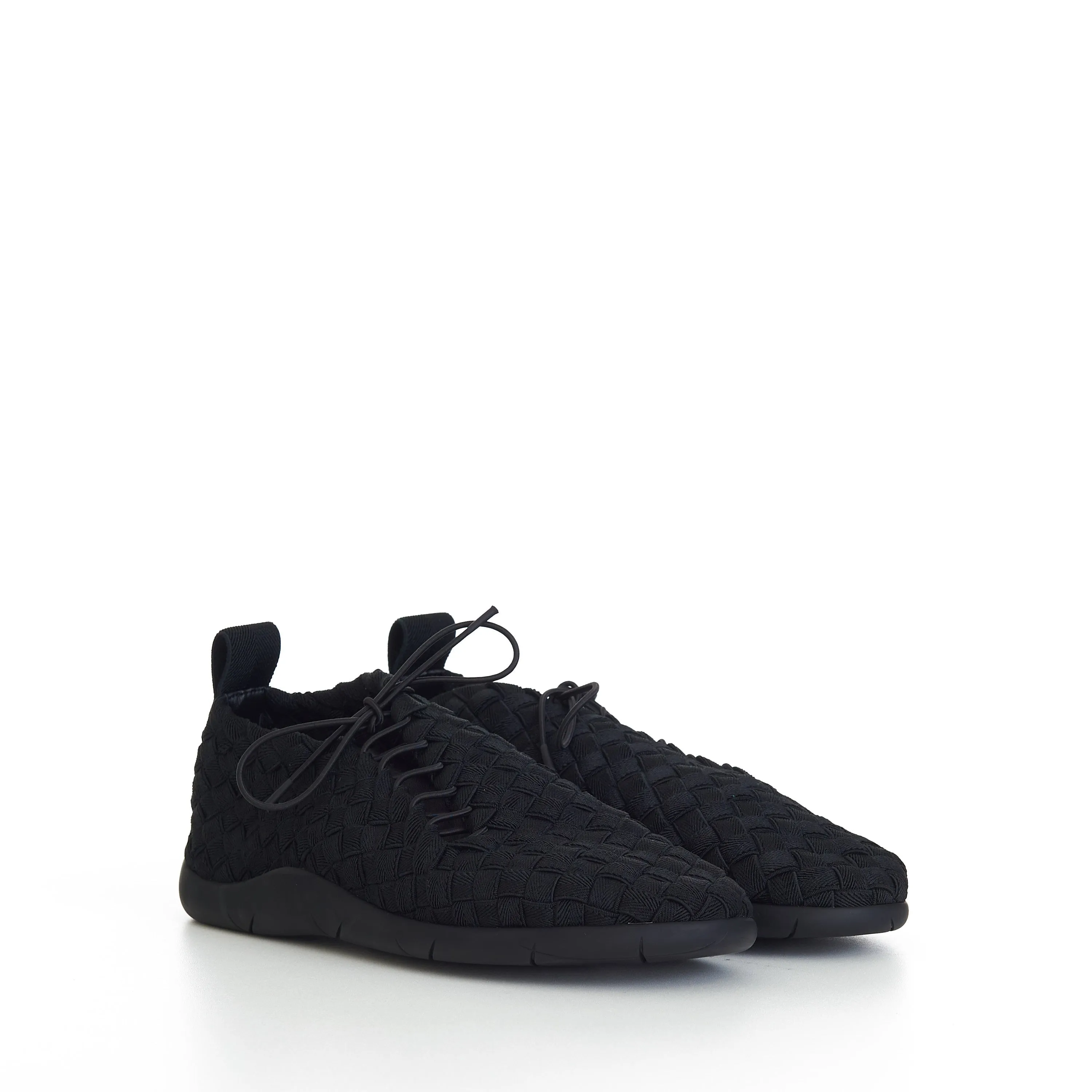 "Plat" Lace-up Sneakers In Black Intrecciato Elastic