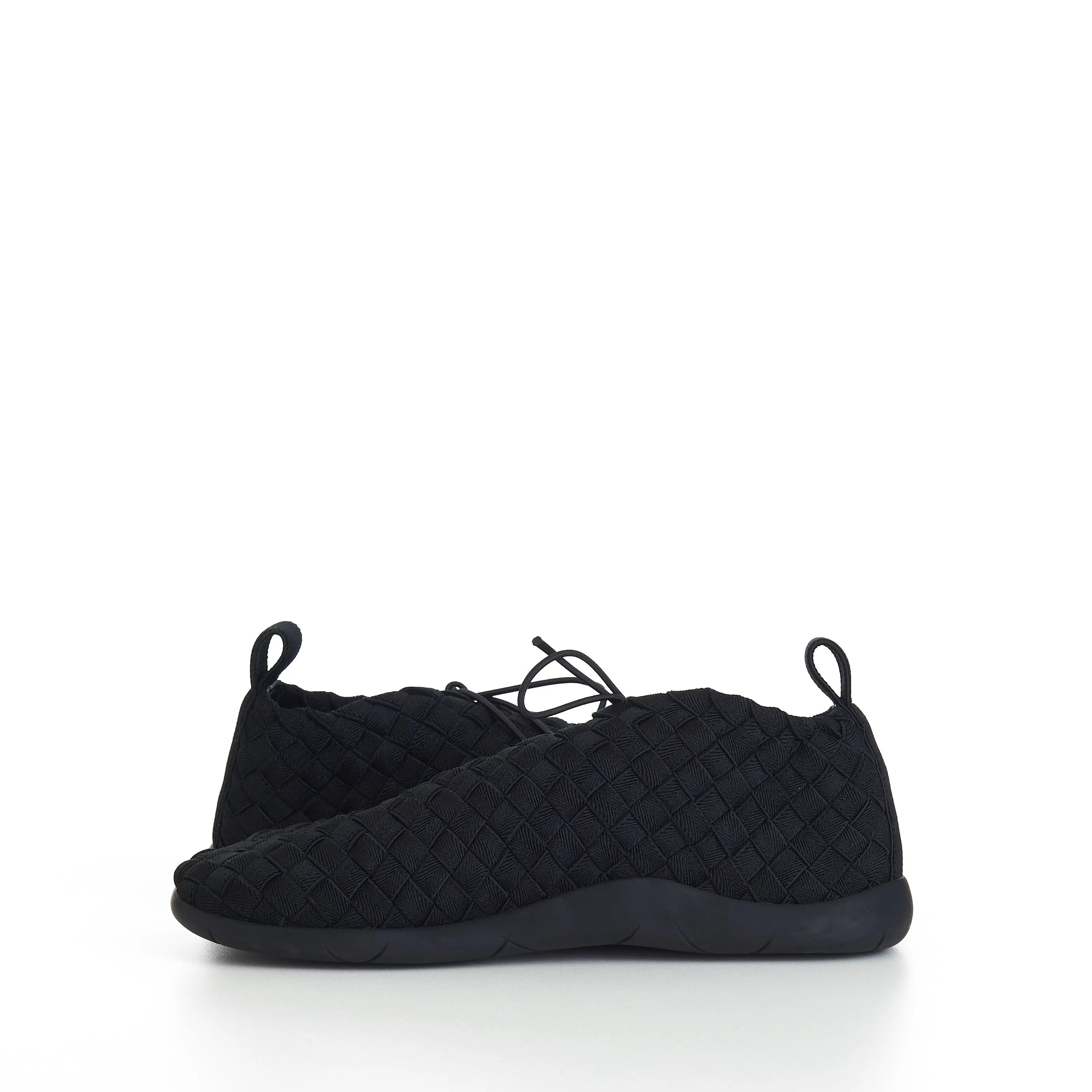 "Plat" Lace-up Sneakers In Black Intrecciato Elastic