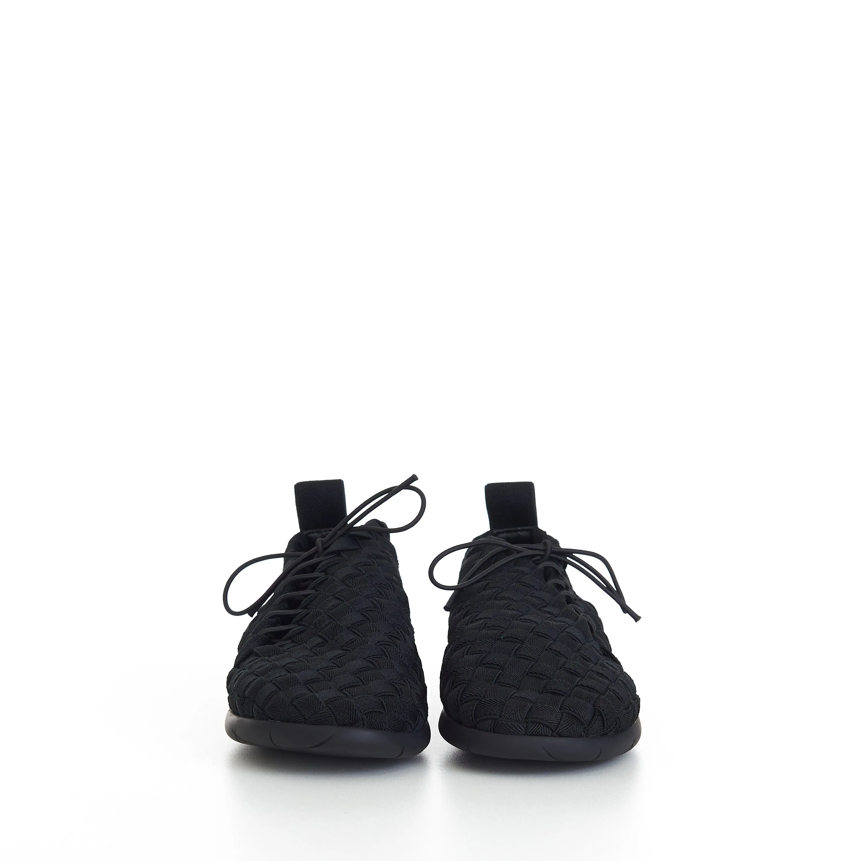"Plat" Lace-up Sneakers In Black Intrecciato Elastic
