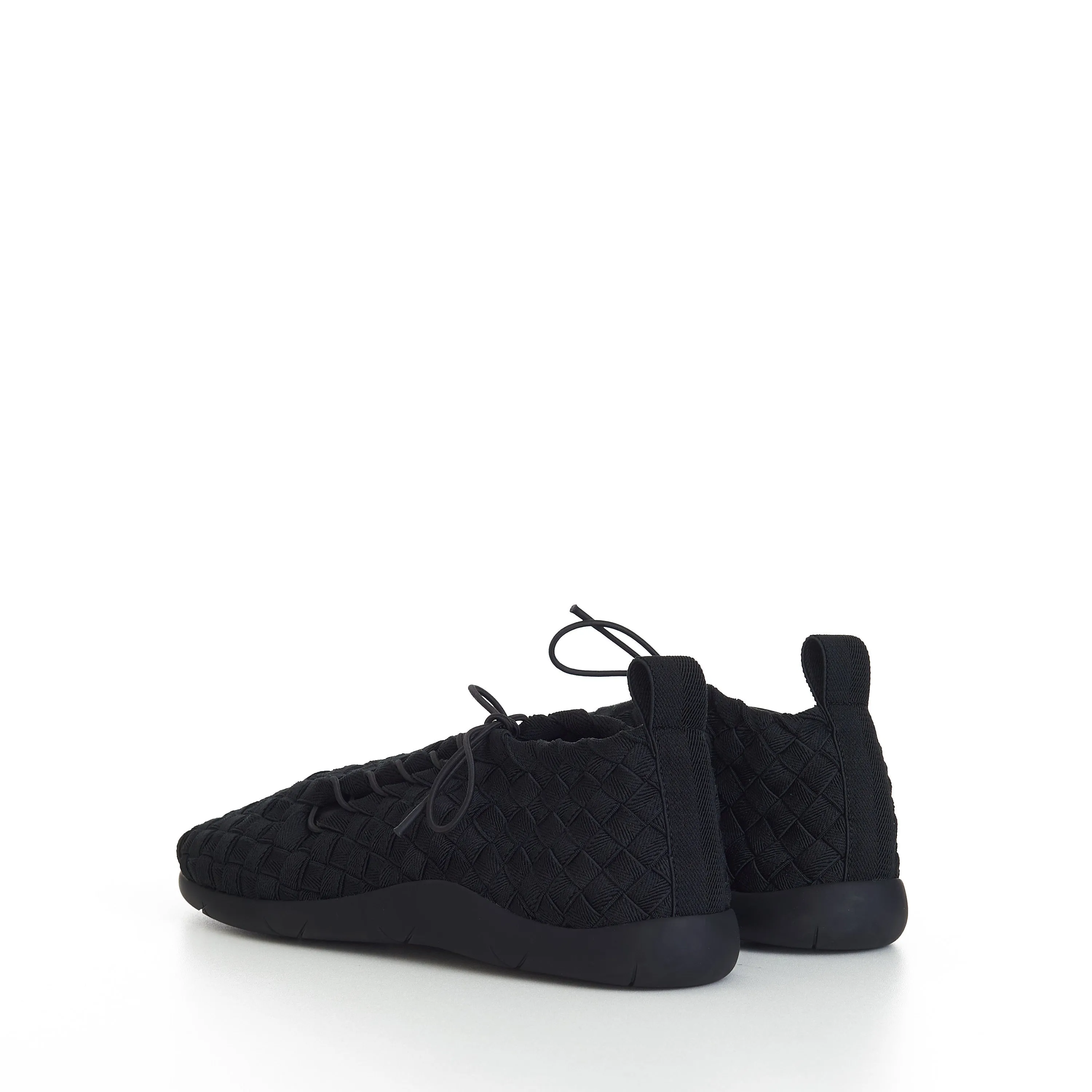 "Plat" Lace-up Sneakers In Black Intrecciato Elastic