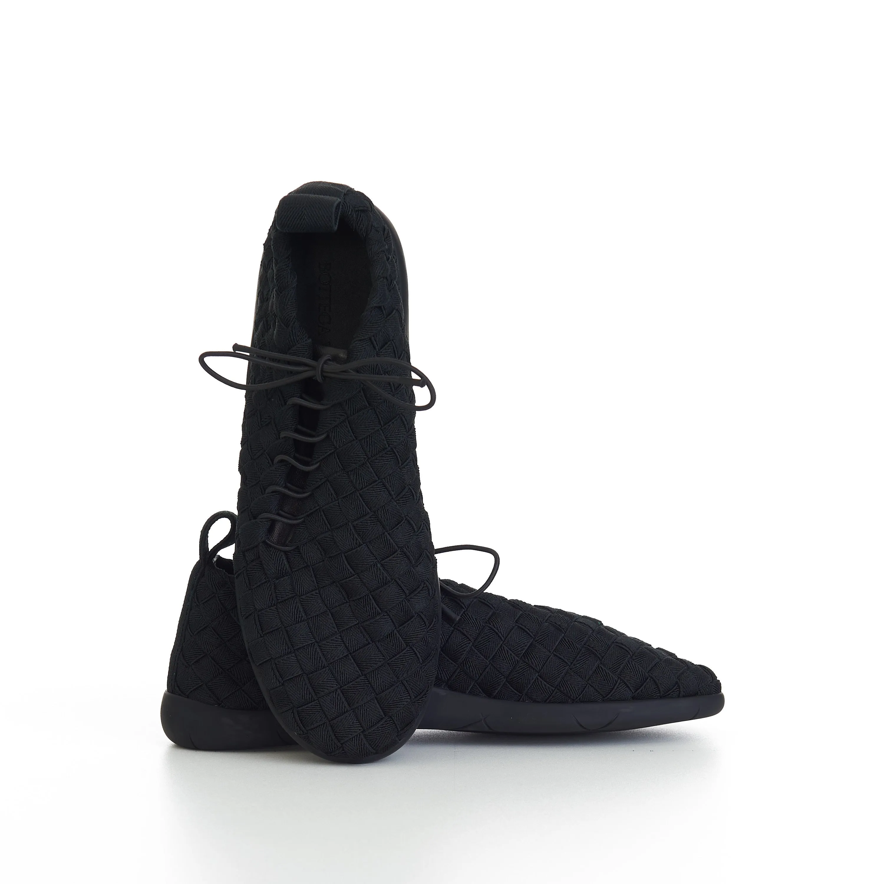 "Plat" Lace-up Sneakers In Black Intrecciato Elastic