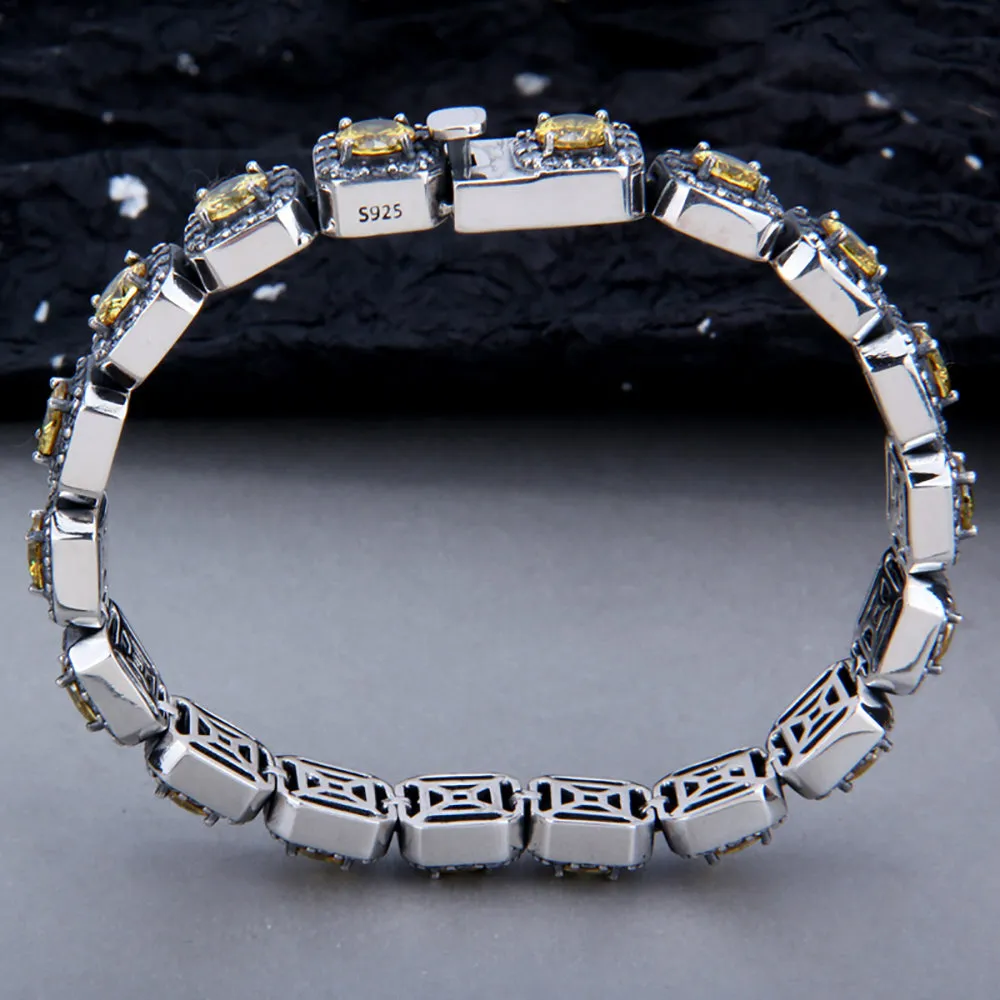 Real Solid 925 Sterling Silver Bracelet Diamond Tennis Chain Beautiful Punk Jewelry 7.1"-8.7"